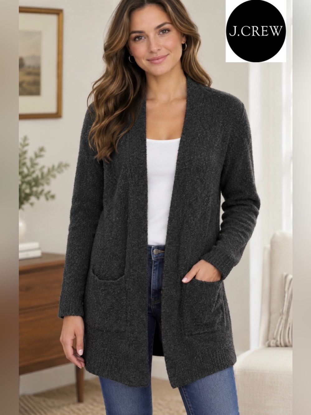 J Crew Women’s Sz XXS Heather Charcoal Open-Front Cardigan in Extra-Soft Yarn